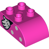 Duplo Brick 2 × 3 with Curved Top with White Spots and Hand with White Glove Print (Minnie Mouse) Dark Pink