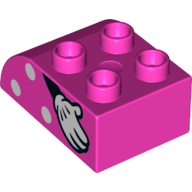 Duplo Brick 2 × 3 with Curved Top with White Spots and Hand with White Glove Print (Minnie Mouse) Dark Pink