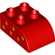 Duplo Brick 2 × 3 with Curved Top with Yellow Raindrops (Strawberry Seeds) On Right Print Red