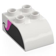 Duplo Brick 2 × 3 with Curved Top with Black/Dark Pink Flamingo Bill print White
