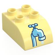 Duplo Brick 2 × 3 with Curved Top with Faucet print Bright Light Yellow
