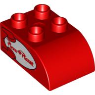 Duplo Brick 2 × 3 with Curved Top and Pizza Planet Logo Print Red
