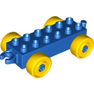 Duplo Car Base 2 × 6 with Yellow Wheels and Open Hitch End Blue