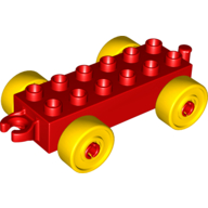 Duplo Car Base 2 × 6 with Yellow Wheels and Open Hitch End