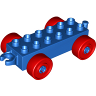 Duplo Car Base 2 × 6 with Open Hitch End and Red Wheels Blue