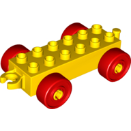 Duplo Car Base 2 × 6 with Open Hitch End and Red Wheels