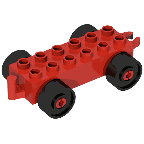 Duplo Car Base, 2 × 6 with Black Wheels and Open Hitch End Red