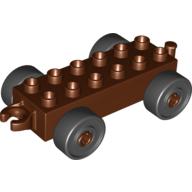 Duplo Car Base, 2 × 6 with Black Wheels and Open Hitch End Reddish Brown