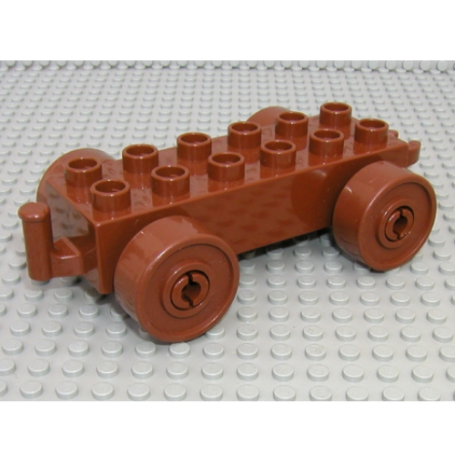Duplo Car Base 2 × 6 with Brown Wheels and Open Hitch End Brown