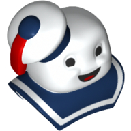 Minifig Head Special, Marshmallow Man with Dark Blue Collar and Red Tassel on Hat Print (Ghostbusters) White