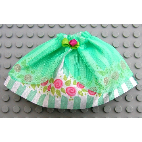 Belville, Skirt, Girl, Long with Light Green Stripes and Roses Print Medium Green
