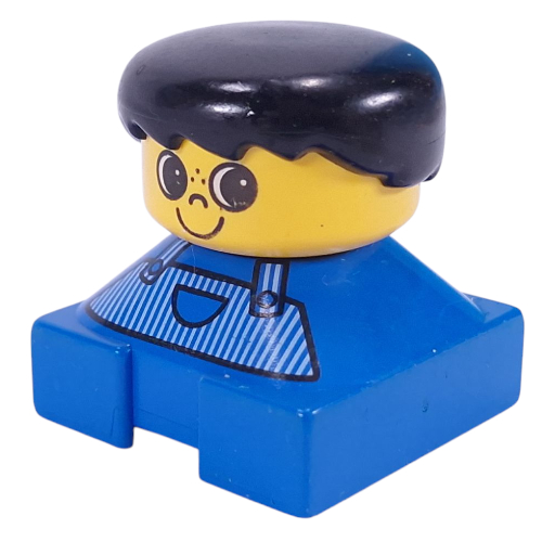 Duplo 2 × 2 × 2 Figure Brick, Spiky Bangs, Black Hair, Striped Overalls, Big Eyes, Freckles on Nose Print