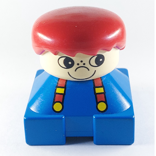 Duplo 2 × 2 × 2 Figure Brick, Spiky Bangs, White Head, Red Hair, Suspenders, White Freckle Nose Head Print Blue