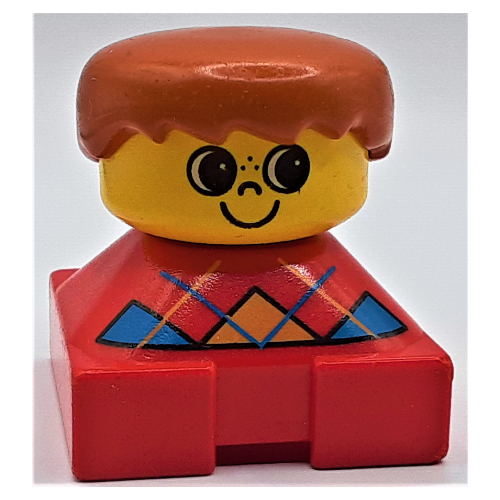 Duplo 2 × 2 × 2 Figure Brick, Spiky Bangs, Dark Orange Hair, Blue Argyle Sweater Print