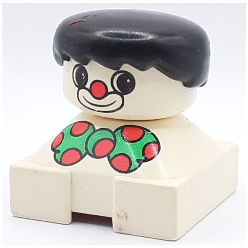 Duplo 2 × 2 × 2 Figure Brick, Spiky Bangs, Black Hair, Clown Make-up, Green Bow Tie with Red Dots, Red Nose Print White