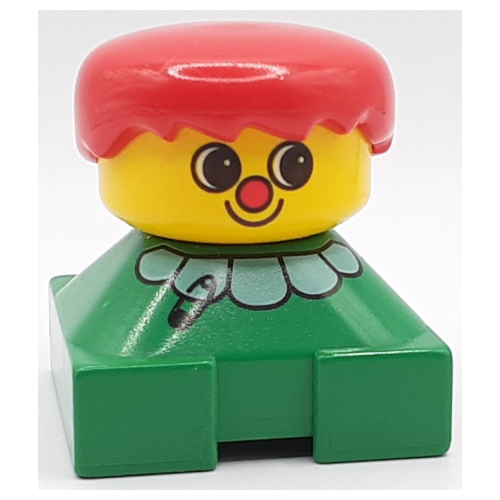 Duplo 2 × 2 × 2 Figure Brick, Spiky Bangs, Red Hair, White Collar, Red Nose Print Grün