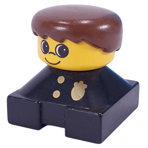 Duplo 2 × 2 × 2 Figure Brick, Spiky Bangs, Brown Hair, Police Badge Print Schwarz