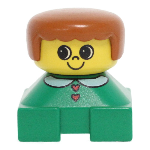 Duplo 2 × 2 × 2 Figure Brick, Rounded Bangs, Dark Orange Hair, Collar, Hearts Print Grün