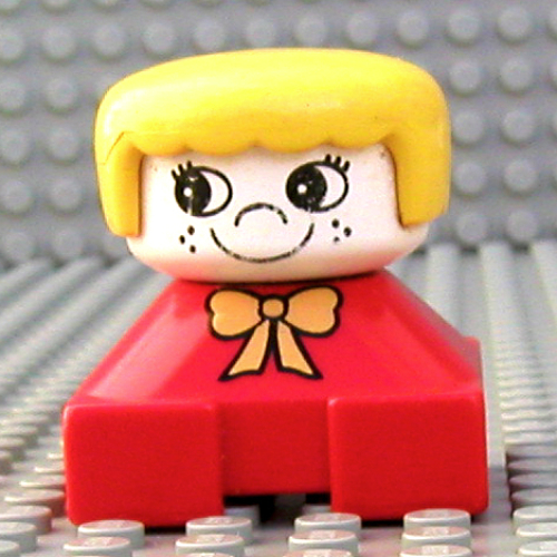 Duplo 2 × 2 × 2 Figure Brick, Rounded Bangs, White Head, Yellow Hair, Yellow Bow, Freckles Print [Keine Farbe/Beliebige Farbe]