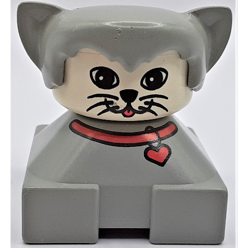 Duplo 2 × 2 × 2 Figure Brick, Hair with Cat Ears Light Gray, White Face with Round Eyes and 2 Whiskers Print [No Color/Any Color]