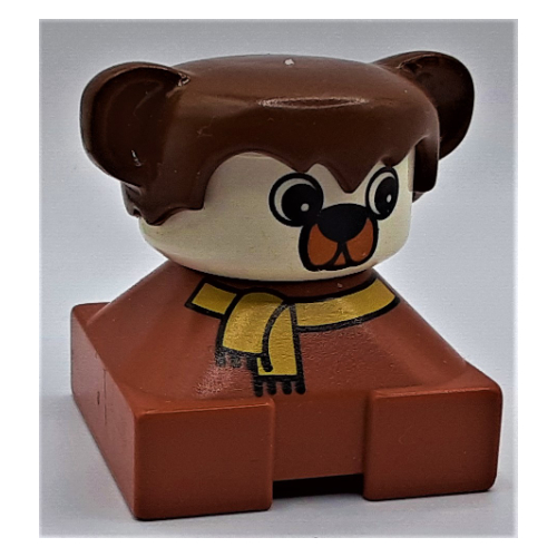 Duplo 2 × 2 × 2 Figure Brick, Hair with Bear / Dog Ears, White Face, Yellow Scarf Print [No Color/Any Color]