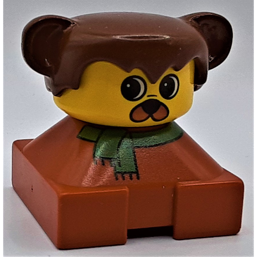 Duplo 2 × 2 × 2 Figure Brick, Hair with Bear / Dog Ears, Yellow Face, Green Scarf Print