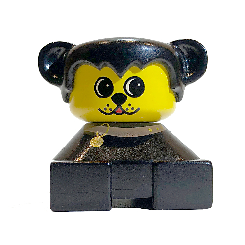 Duplo 2 × 2 × 2 Figure Brick, Hair with Bear / Dog Ears, Yellow Face, Dog Collar Print Black
