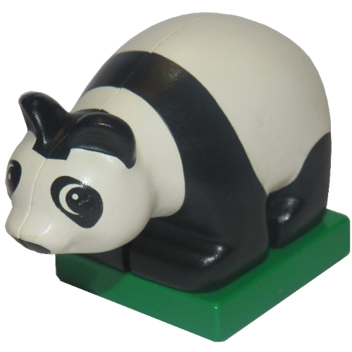 Duplo Animal Panda, Cub, on Green Base, with Eyes Looking Left Print White