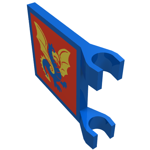 Flag 2 × 2 Square [Thin Clips] with Red Square and Yellow / Blue Dragon Print Blue
