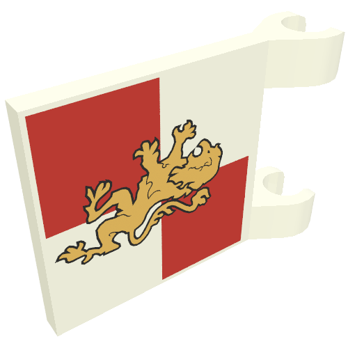Flag 2 × 2 Square [Thin Clips] with Gold Lion on Red and White Quarters Background Print Weiß