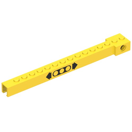 Crane Arm Outside, Narrow, 15 Studs with Black Moving Print Gelb
