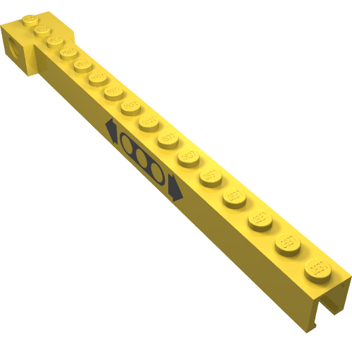 Crane Arm Outside, Narrow, 16 Studs with Black Moving Print Gelb