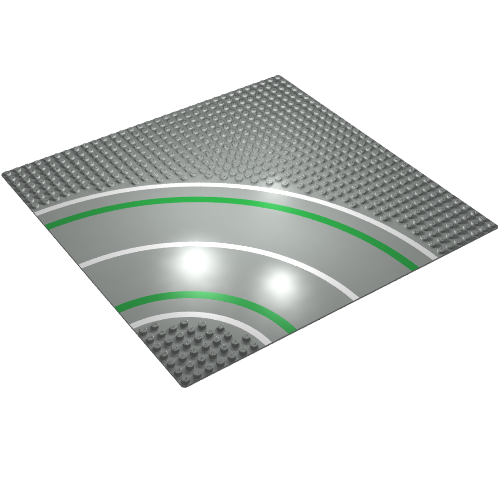 Baseplate 32 × 32 with 7-Stud Curve with Road Print Hellgrau