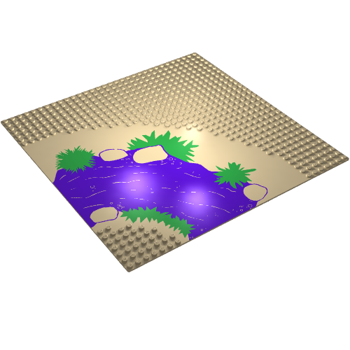 Baseplate 32 × 32 with 7-Stud Curve with River, Plants, and Rocks Print Tan