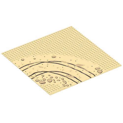 Baseplate 32 × 32 with 7-Stud Curve with Rocks and Ruts / Dirt Road Print Beige