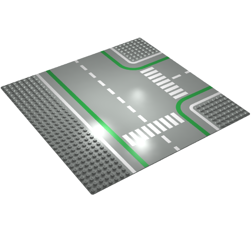 Baseplate 32 × 32 with 7-Stud T Intersection and Road with Crosswalks Print Hellgrau