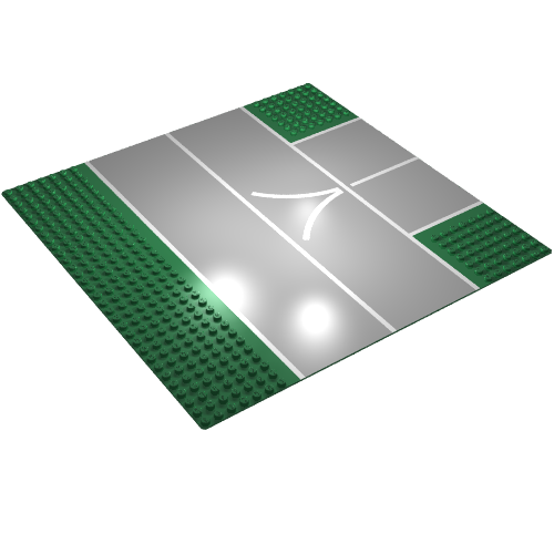 Baseplate 32 × 32 with 7-Stud T Intersection and Road / Runway 'V' Narrow Print Green
