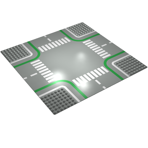 Baseplate 32 × 32 with 7-Stud Crossroads with Road and Crosswalks Print Hellgrau