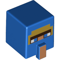 Minifig Head Special, Cube with Medium Nougat Nose, Blue Eyes print Blue