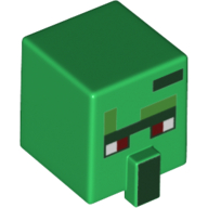 Minifig Head Special, Cube with Nose and Minecraft Zombie Villager Print Green