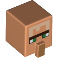 Minifig Head Special, Cube with Nose and Minecraft Villager Face Print Nougat