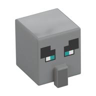 Minifig Head Special, Cube with Nose and Villager Face with Narrow Blue Eyes Print Light Bluish Gray