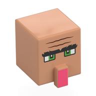 Minifig Head Special, Cube with Nose with Semi-Pixelated Green Eyes, Thick Black Eyebrow, Coral Nose print Nougat