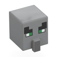 Minifig Head Special, Cube with Nose and Villager Face with Green Eyes Print Hellblaugrau