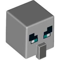Minifig Head Special, Cube with Nose and Villager Face with Wide Blue Eyes Print Light Bluish Gray