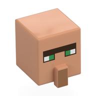 Minifig Head Special, Cube with Nose and Villager Face with Green Eyes Print Nougat