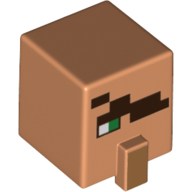 Minifig Head Special, Cube with Nose and Villager Face with Eyepatch and Green Eye Print Nougat