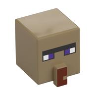 Minifig Head Special, Cube with Dark Red Nose and Villager Face with Dark Purple Eyes Print Dunkelbeige