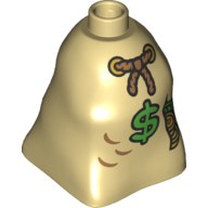 Duplo Brick 2 × 2 × 2 Bag Shaped with Rope Tie, '$', and Coins Print Beige