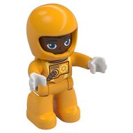 Duplo Figure with Helmet Bright Light Orange, Bright Light Orange Legs, Space Suit Print Bright Light Orange